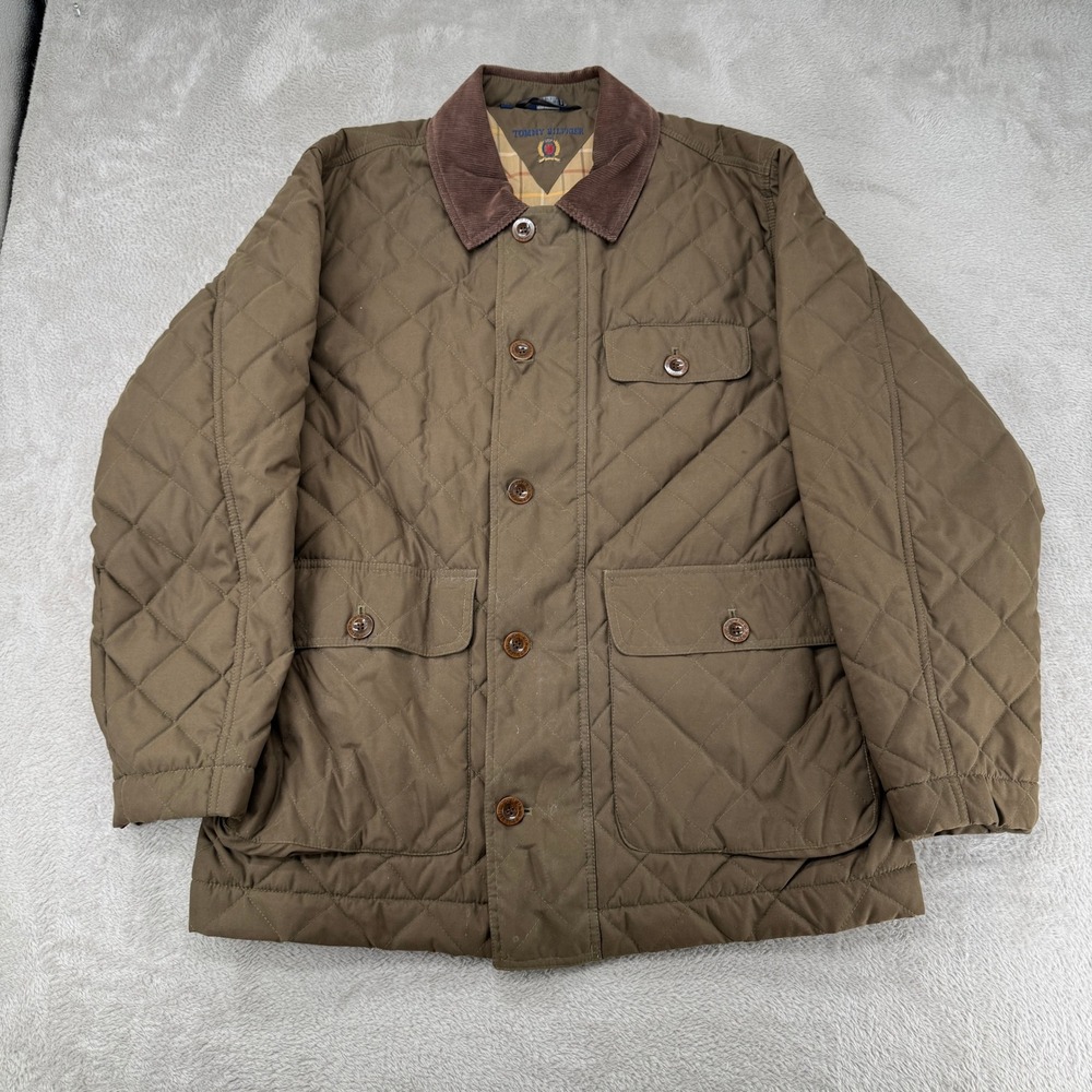Tommy Hilfiger Mens Quilted Barn Jacket Large Brown Preowned Corduroy Collar